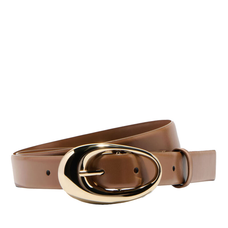 Veronika Maine Oblong Buckle Tan Leather Belt image number 0